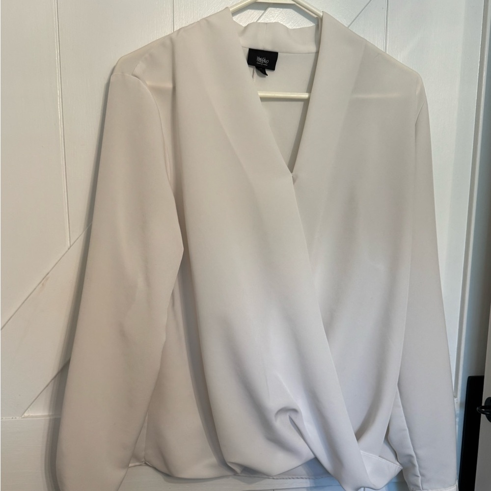 Mossimo White Drapey Workwear Long-sleeve Top